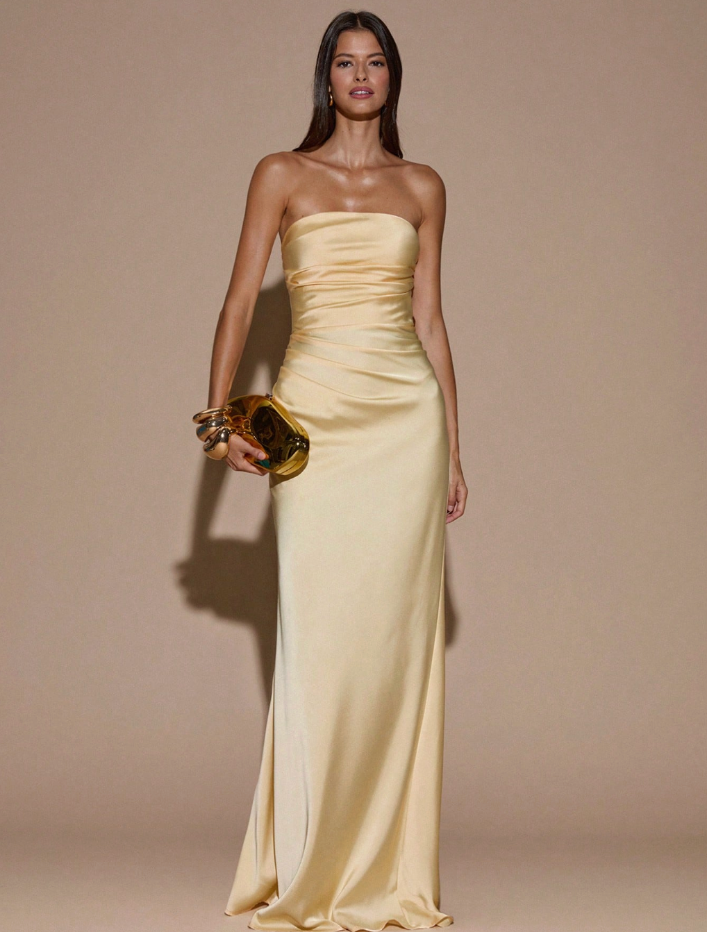 Cream Yellow Strapless Backless Dress