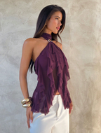 High-Neck Multi-Layer Ruffle Tee - Sophistication in Every Layer.