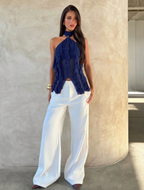 High-Neck Multi-Layer Ruffle Tee - Sophistication in Every Layer.