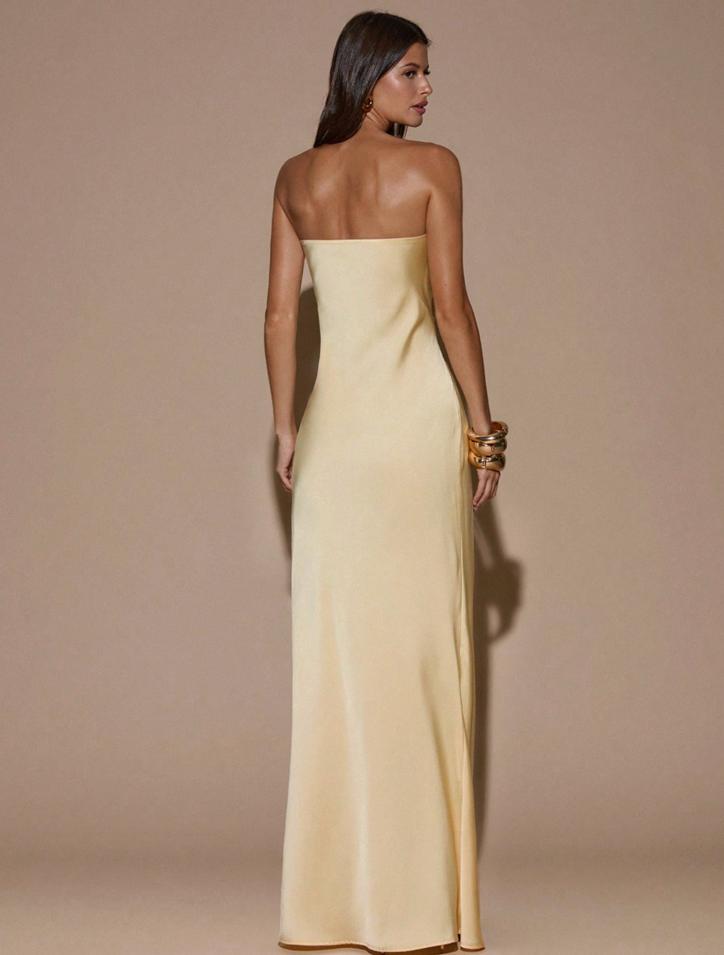 Cream Yellow Strapless Backless Dress