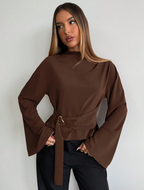 Espresso Bell-Sleeve Blouse - Rich Tones. Dramatic Sleeves. Pure Sophistication.