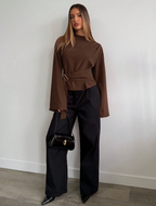 Espresso Bell-Sleeve Blouse - Rich Tones. Dramatic Sleeves. Pure Sophistication.