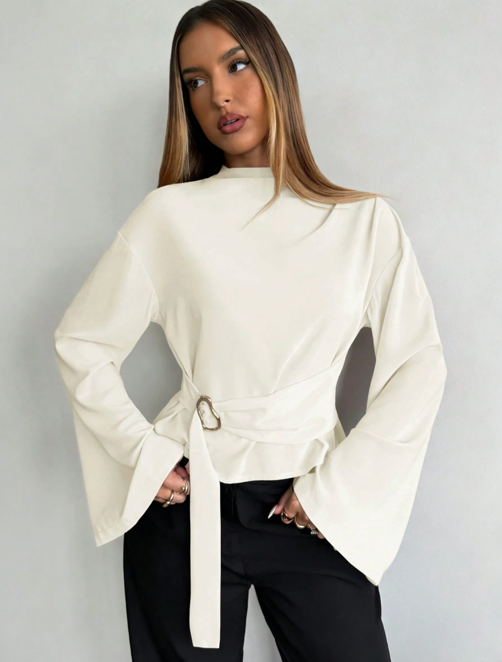 Espresso Bell-Sleeve Blouse - Rich Tones. Dramatic Sleeves. Pure Sophistication.